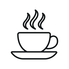Coffee glass mug icon in outline with steam for menu, kitchen, and beverage design.