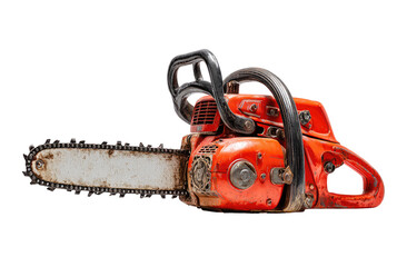 Rusty orange chainsaw, side view