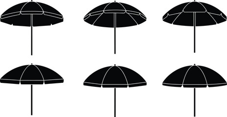 Beach umbrella silhouette vector set, black parasol icons for summer, vacation, outdoor shade, holiday design, graphic illustration elements © Best_Design