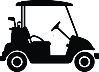 Black golf cart vector illustration, side view design, silhouette of electric vehicle for sport, leisure