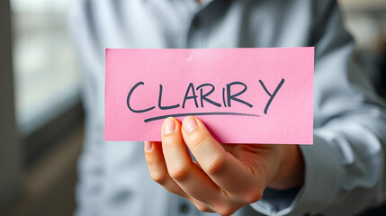Conceptual hand writing showing Clarity. Business photo showcasing Certainty Precision Purity Comprehensibility Transparency Accuracy Pink note open marker communicate feelings things to do
