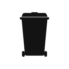 wheeled trash can silhouette isolated on white background
