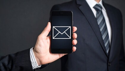 Hand holding phone with email icon