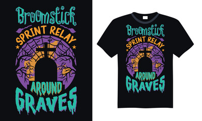 Broomstick sprint relay around graves - t shirt design Scary athletic designs perfect for merch