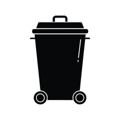 silhouette of a wheeled trash can isolated on white background 