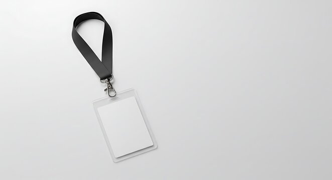 Flat lay of school ID card with lanyard without personal data