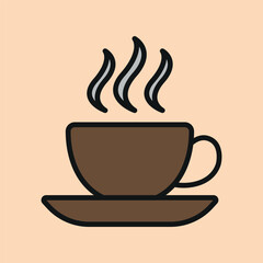 Coffee glass mug icon in flat color line style with steam for beverage and cozy design.