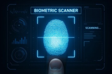 Fingerprint scanning on a futuristic biometric scanner for security and identification.