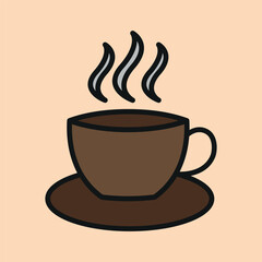 Coffee glass mug icon in flat color line style with steam for beverage and cozy design.