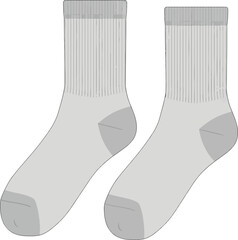 A pair of plain white crew socks with ribbed cuffs and contrasting heel and toe sections, presented as a clean graphic illustration against a white background.