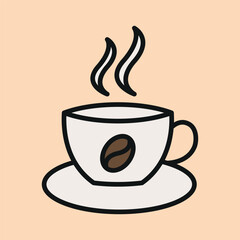 Coffee glass mug icon in flat color line style with steam for beverage and cozy design.