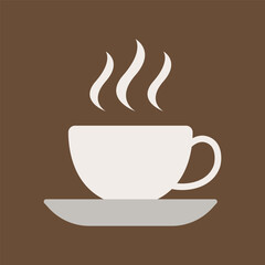 Coffee glass mug icon in withand chocolate color with steam for beverage, menu, and cafe art.