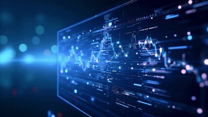 Futuristic digital data visualization with glowing graphs and lines against a blurred tech background - Powered by Adobe