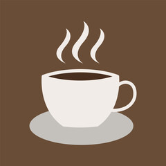 Coffee glass mug icon in withand chocolate color with steam for beverage, menu, and cafe art.
