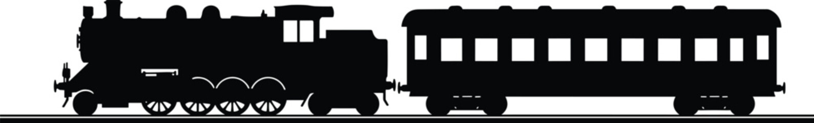 Vintage steam train silhouette on railway track, classic locomotive vector illustration © Best_Design