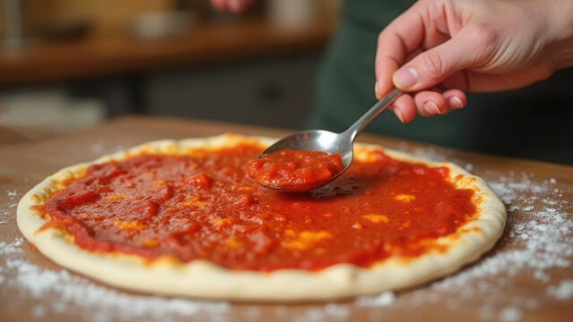 Adding fresh tomato sauce - Powered by Adobe