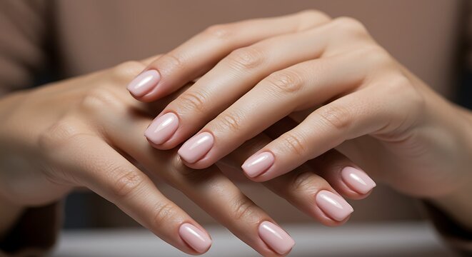 Impeccable Classic Manicure: Elegant Hands with Glossy Nude-Pink Polish