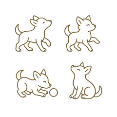 Set of 4 icons of baby wolf playing in a cute, minimal style  