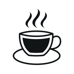 Coffee glass mug icon in bold glyph with steam for beverage, menu, and cafe projects.