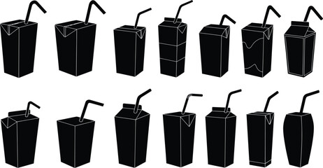 Black and White Cartoon Kids' Juice Box Silhouettes