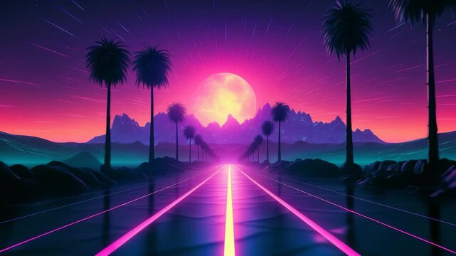Vaporwave Digital Landscape with Futuristic Horizon