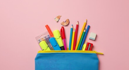 Fototapeta premium pencil pouch unzipped with items spilling