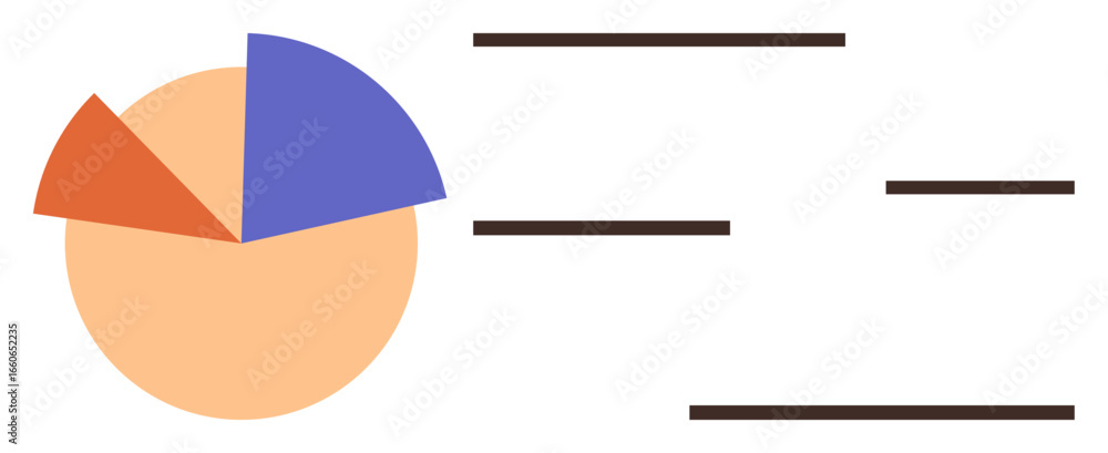 Poster pie chart with three colored segments and horizontal lines representing data. ideal for statistics, 