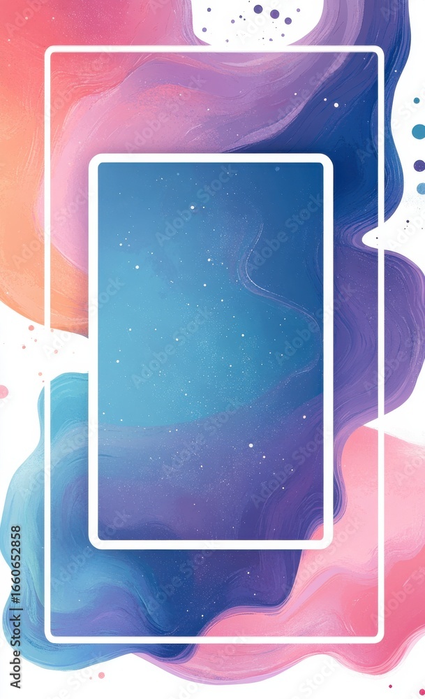 Aufkleber colorful abstract background with a blue rectangular label surrounded by dynamic brush strokes