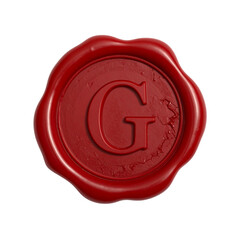 Realistic wax seal with the letter G; isolated on a transparent background; PNG	