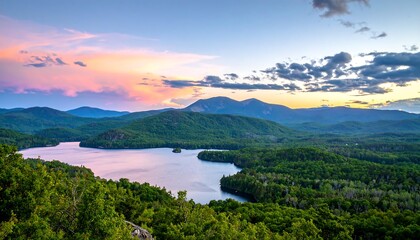 Scenic mountain lake at sunset