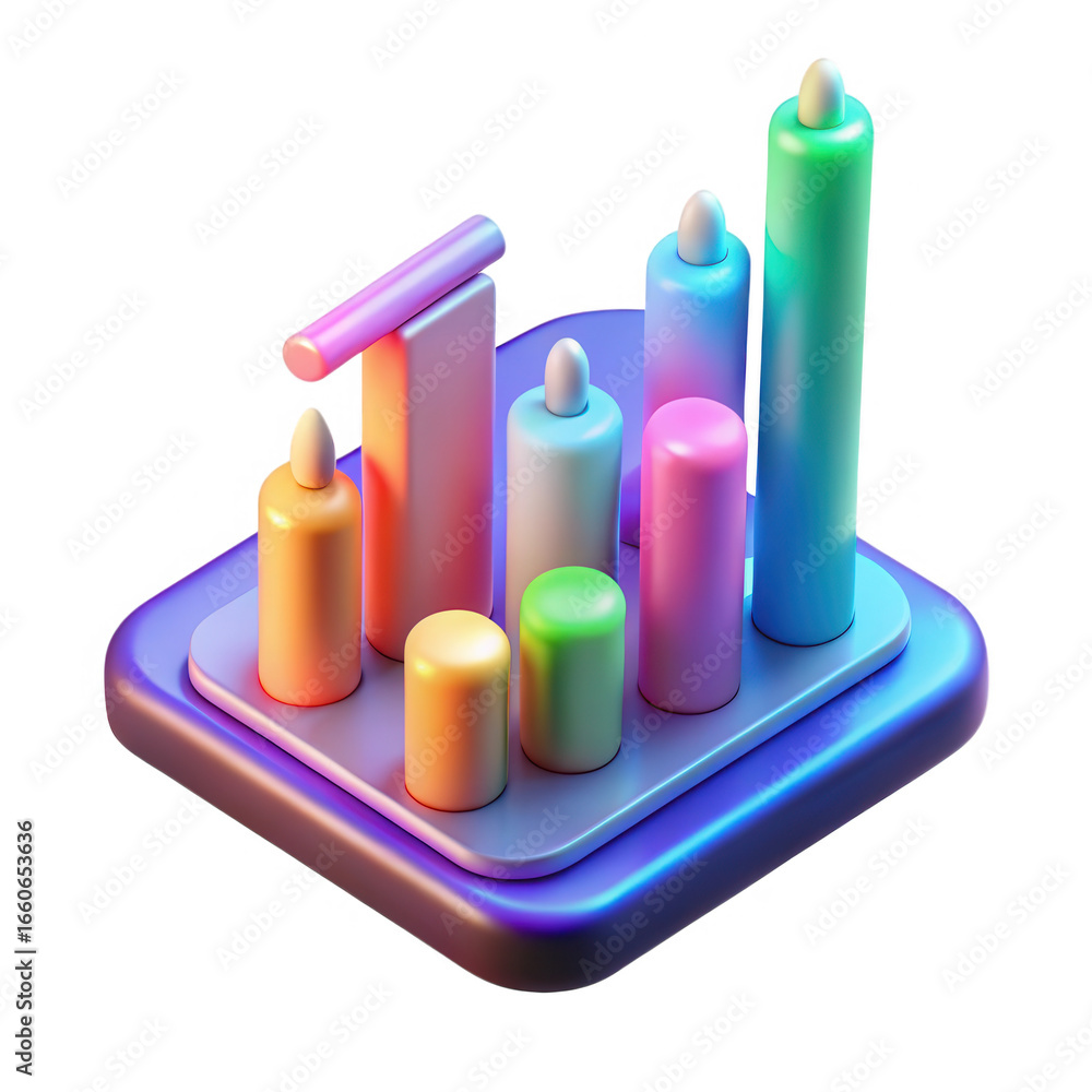 Poster colorful abstract geometric shapes arranged on a platform isolated on transparent background