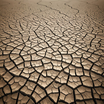 Dried crop, parched ground with cracks in the earth, ai generated