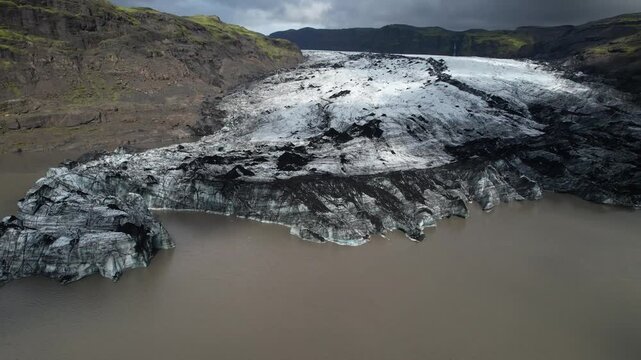 Iceland Solheimajokull Glacier Panoramic Aerial View 4K 60fps