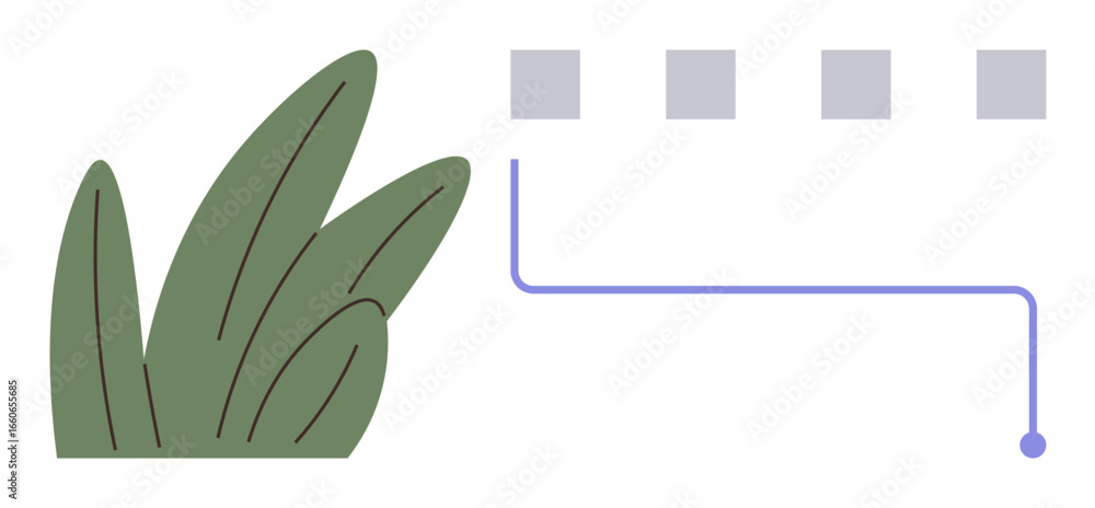 Poster green leaves alongside a linear path leading to outlined blocks symbolizing data flow or process ste
