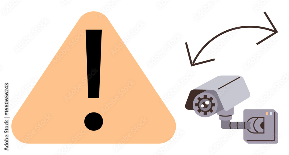 Aufkleber warning triangle with exclamation mark next to rotating surveillance camera. ideal for security, sur