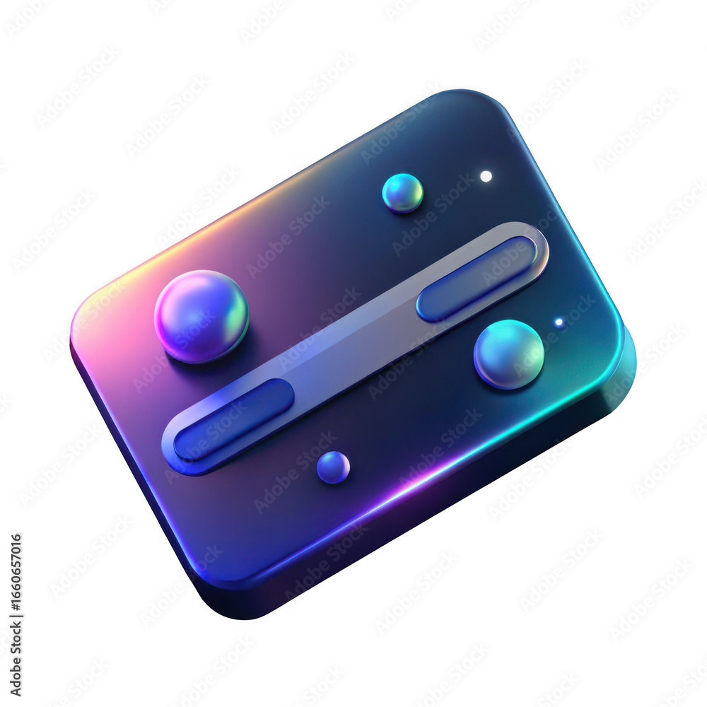 Poster futuristic abstract device with glowing neon edges and spheres isolated on transparent background