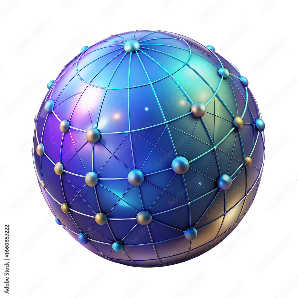 Aufkleber abstract futuristic blue sphere with connected nodes isolated on transparent background