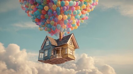 Dream House Adventure in Clouds with Balloons