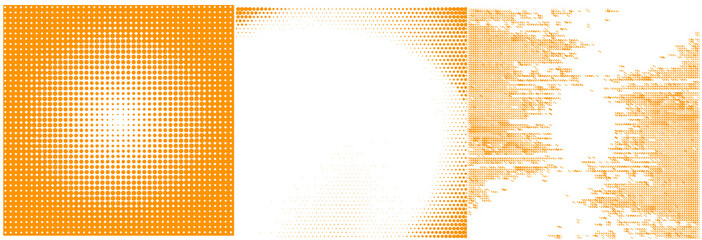 Conjunto de fondos abstractos de trama de semitonos con puntos y cuadrados

