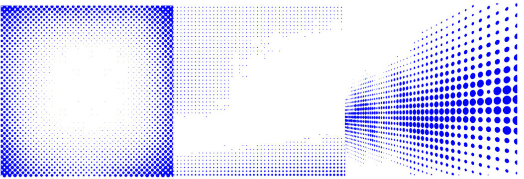 Conjunto de fondos abstractos de trama de semitonos con puntos y cuadrados

