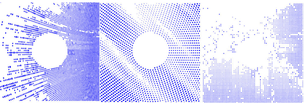 Conjunto de fondos abstractos de trama de semitonos con puntos y cuadrados

