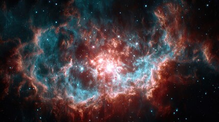 Naklejka premium Cosmic Nebula A Colorful Display Of Gaseous Clouds, Illuminated Stars, And Dark Cosmic Dust. Detailed Space Photography, Ideal For Science