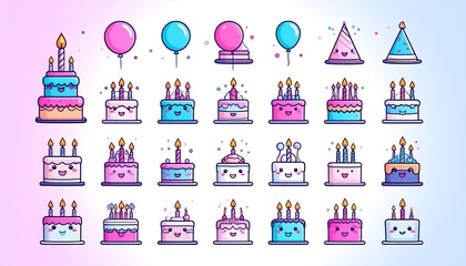 Cute cartoon birthday cakes and party items