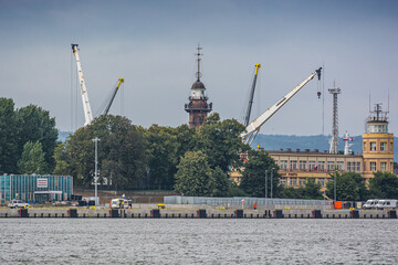 Gdansk, Poland - August 18, 2021. Lighthouse by New Port