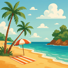 Beach Holiday Island Coast Ocean Paradise Summer Sun Travel Vacation Resort Sea Leisure Lounge Design Print in Vector