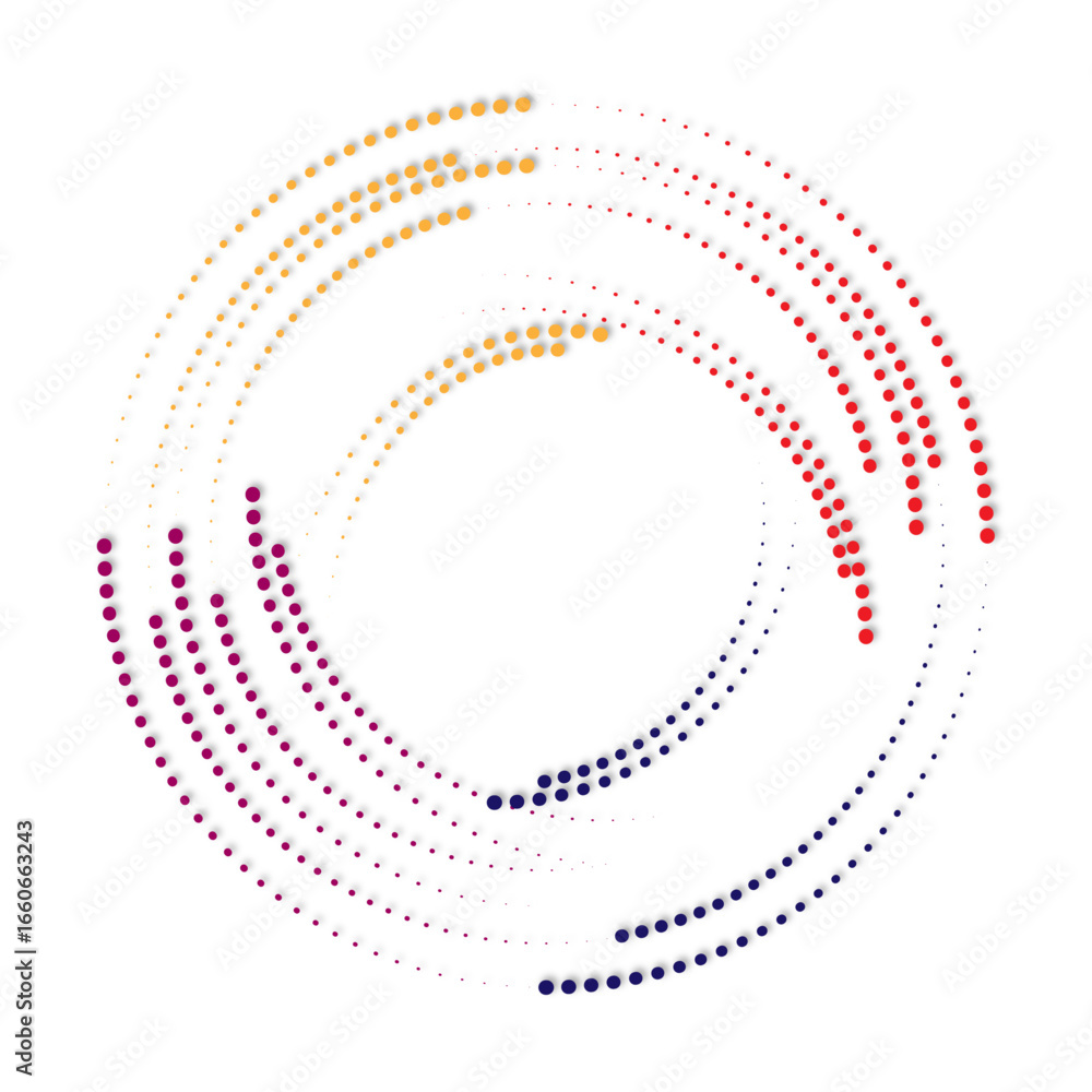 Poster colorful circular dot pattern with gradient and geometric symmetry balance and modern design.
