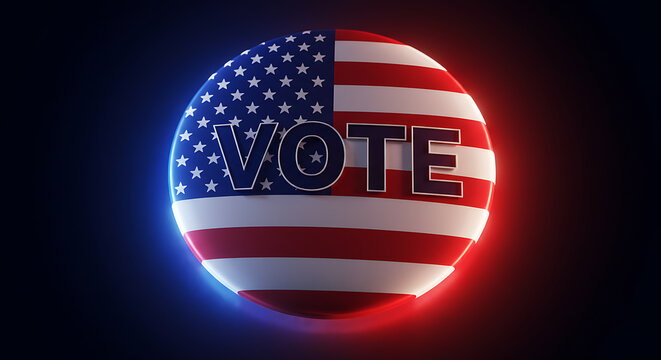 3D Render Vote Button American Flag Design Glow Effect