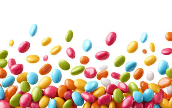  Colorful candy sprinkles falling on a transparent background, PNG file for post-production