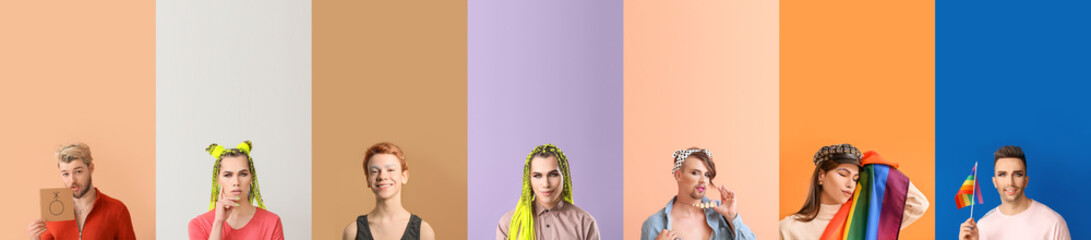 Set of many transgenders on color background