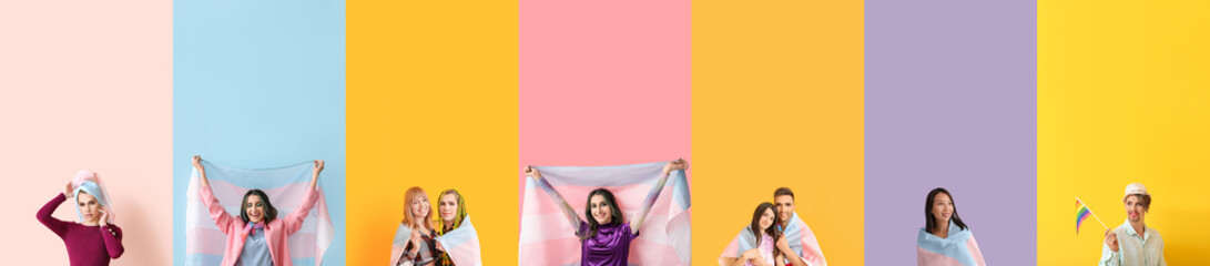 Set of many transgenders on color background